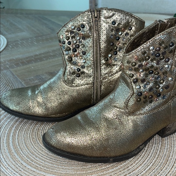 Frye Deborah Gold Studded Ankle Boots - Picture 4 of 7